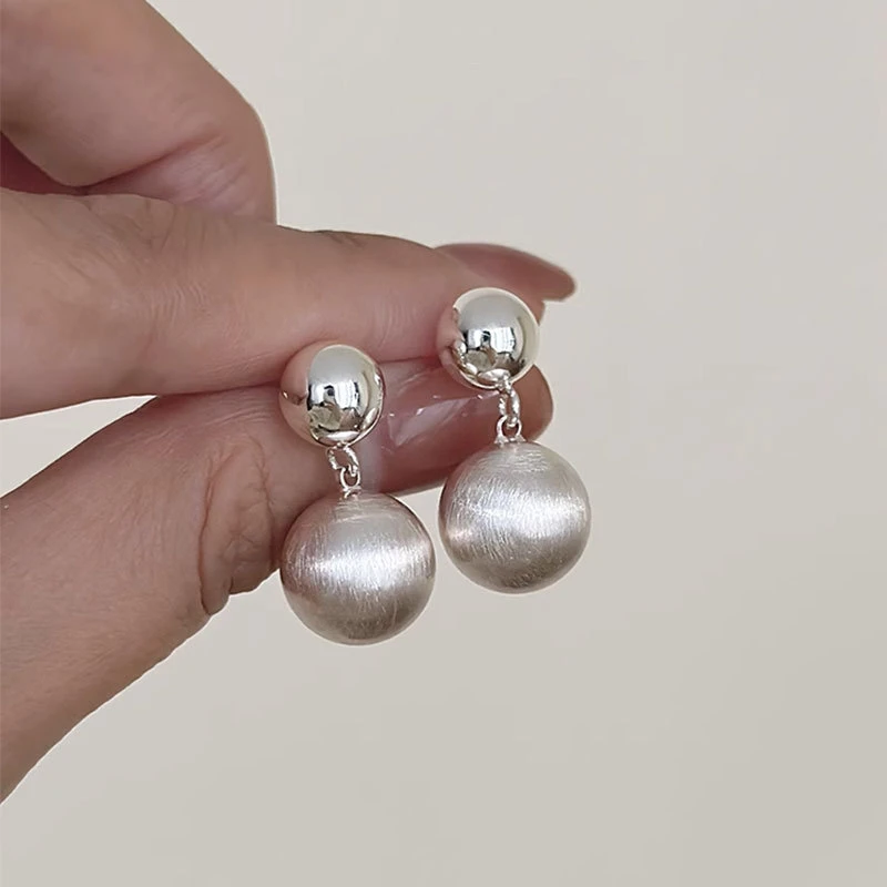 925银耳饰 磨砂气质光面拉丝球形耳钉简约小众高级感耳饰不掉色