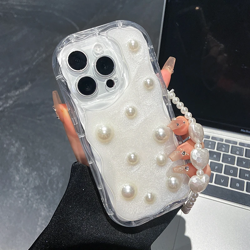 高级感立体珍珠适用iPhone15Pro滴胶手机壳苹果简约小众14promax