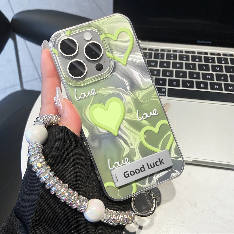 小众ins爱心适用于苹果15手机壳iphone13/14promax防摔绸缎支架