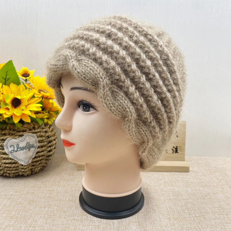 成品 松鼠绒毛线羊毛线帽子手工粗毛手编针织毛线帽复古编织显白