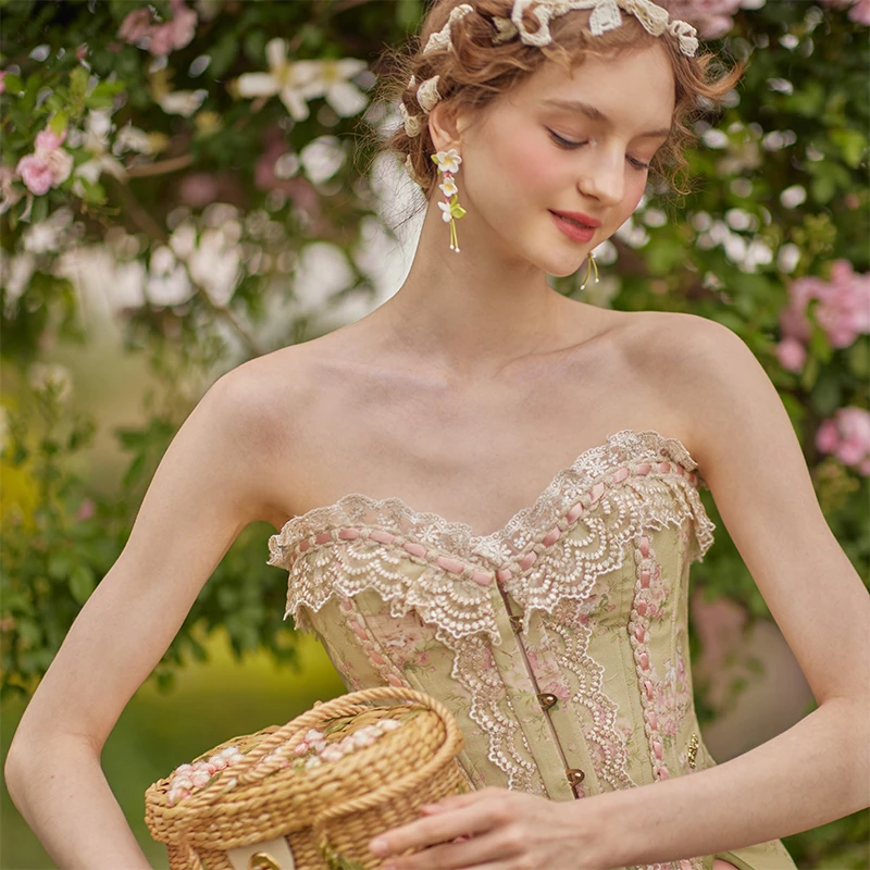 LaceMade  芭乐冰激凌 法式复古田园风定制提花面料鱼骨蕾丝胸衣