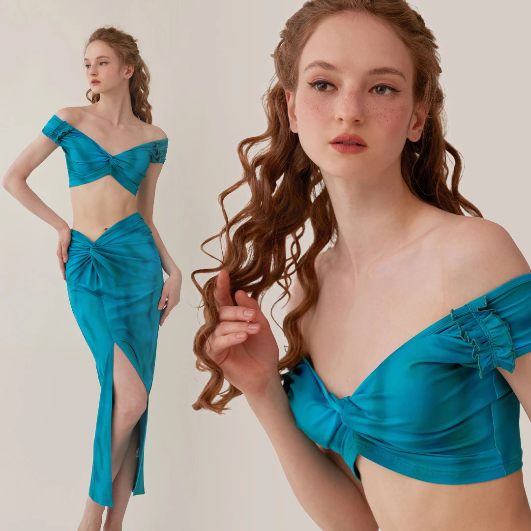 Lacemade 圣格湖泊 法式设计感沙滩度假法风性感开叉晕染泳衣套装