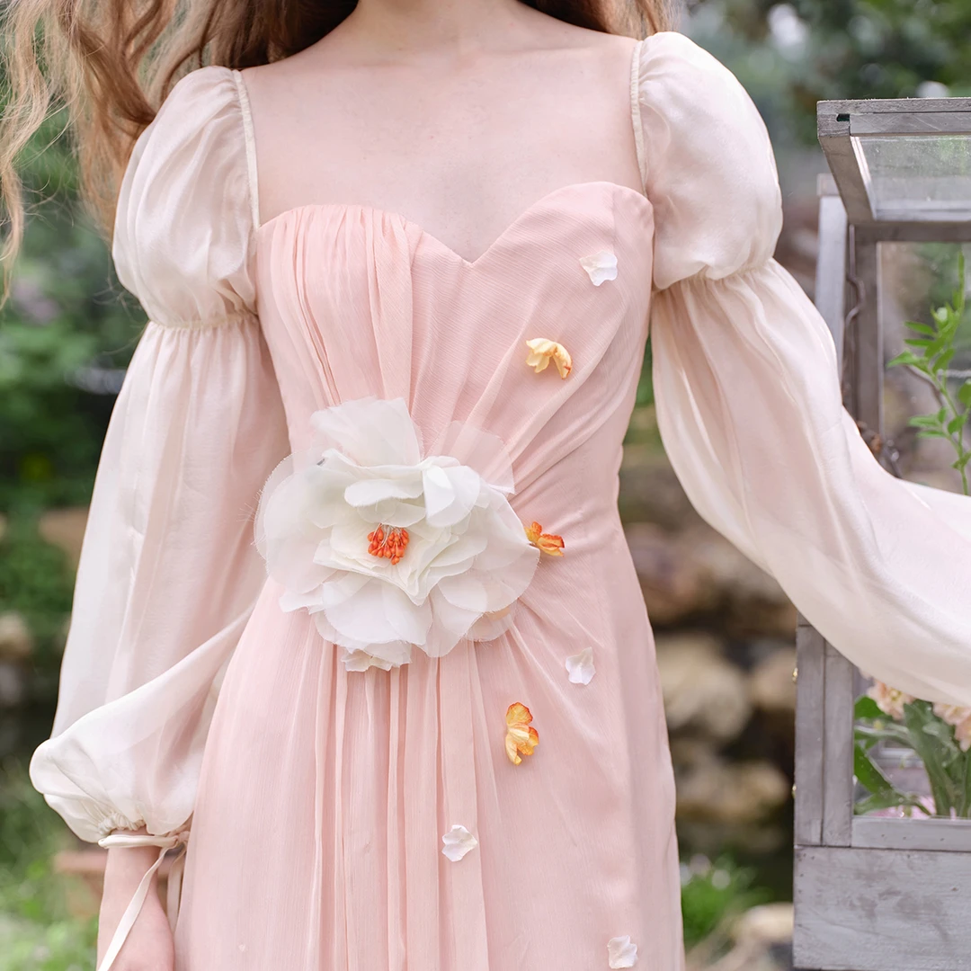 LaceMade 洛神霓裳 法式仙女设计感收腰网纱长袖连衣裙早秋通勤