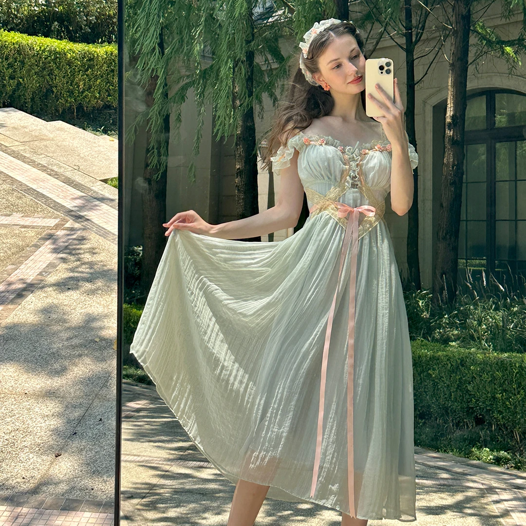 LaceMade 仲夏奥兹国 法式设计感一字肩蕾丝少女两穿吊带连衣裙