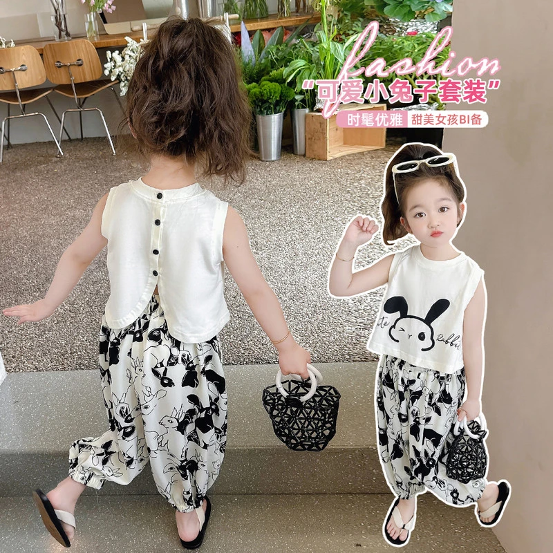 女童无袖套装洋气夏季新款网红女宝宝两件套背心防蚊裤子女孩时髦