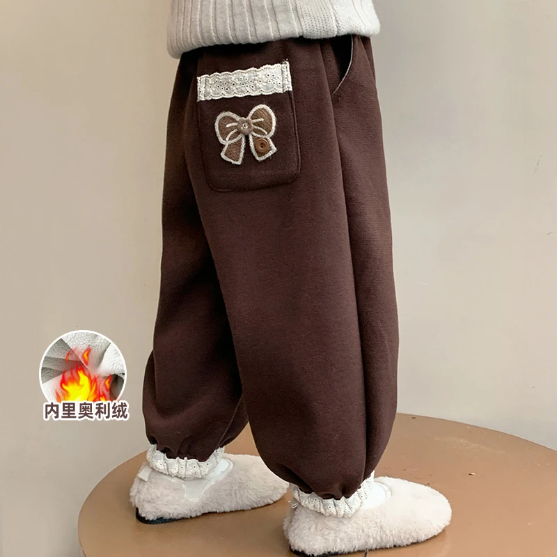 女童加绒卫裤洋气儿童秋冬装新款女宝宝加厚一体绒休闲裤子小女孩