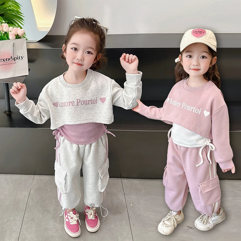 女童卫衣套装洋气工装春秋新款网红女宝三件套休闲女孩时髦运动服