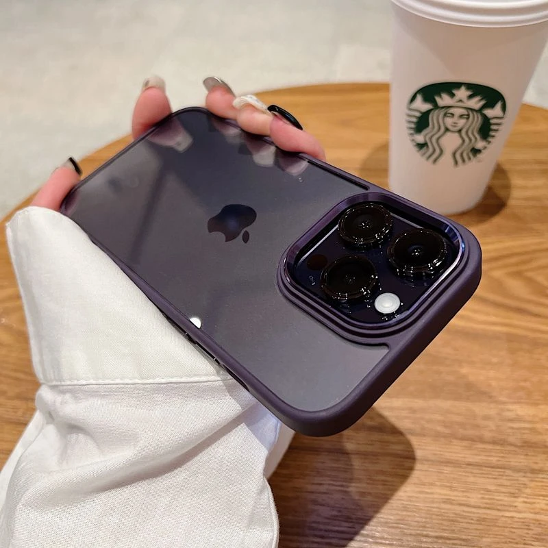 暗紫色硅胶边框苹果14promax手机壳透明iPhone13保护套12亚克力
