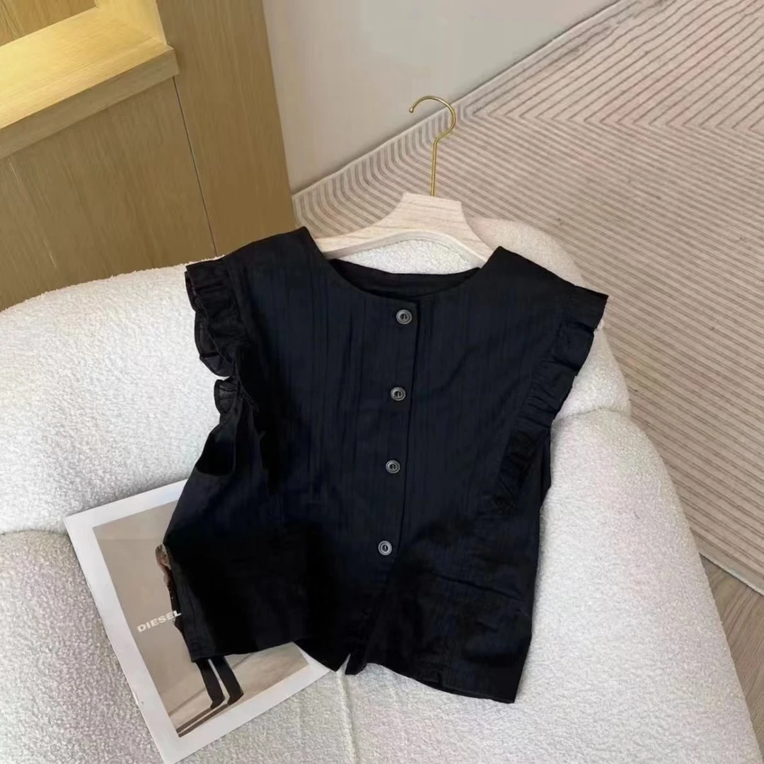 高级感荷叶边飞飞袖衬衫女2025夏季新款法式甜美别致小众气质上衣