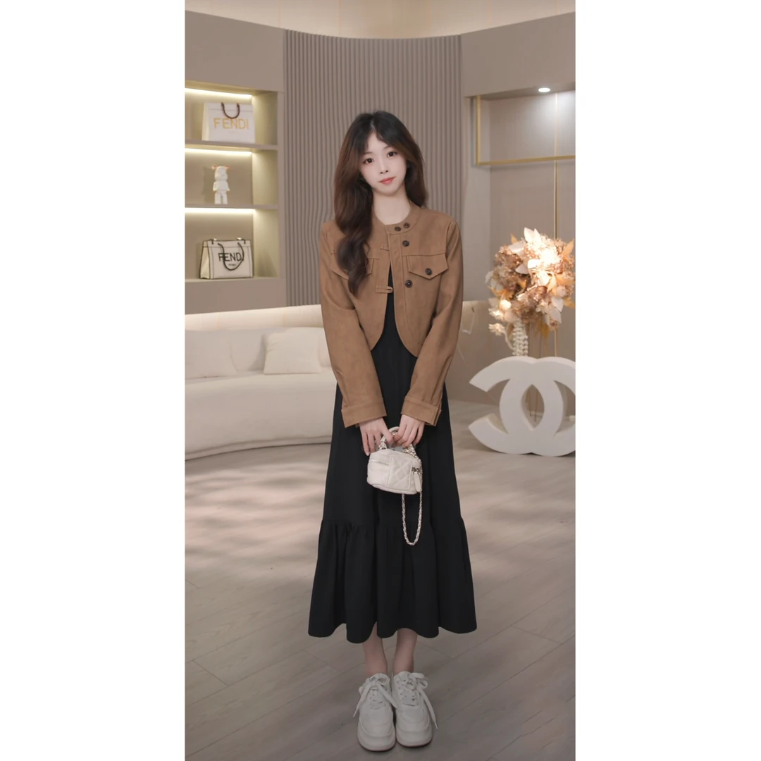 MDNW/美搭女王【98】美拉德短外套连衣裙显瘦两件套TZ1852