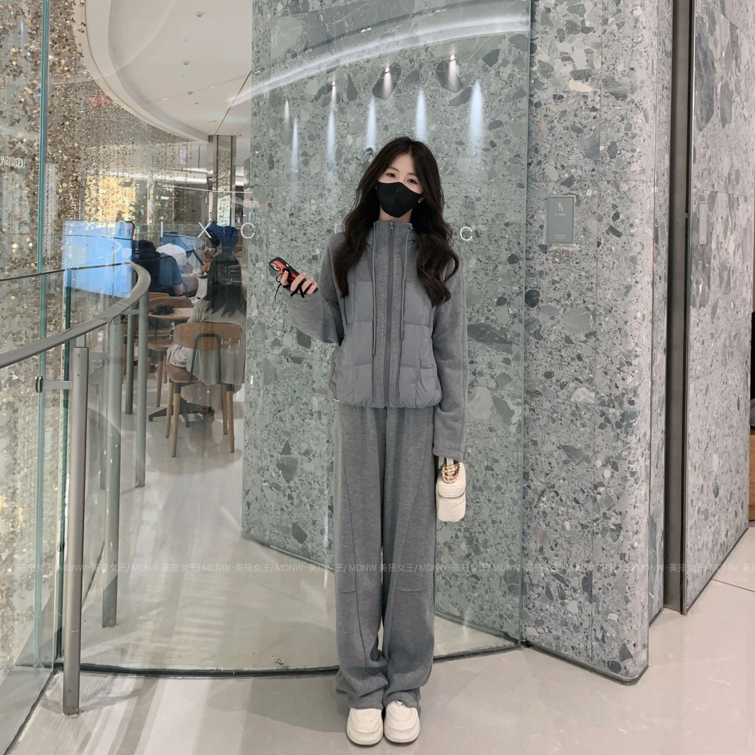 【韩系欧尼】2024设计师新款90白鸭绒羽绒服外套+加绒裤子套装YR185