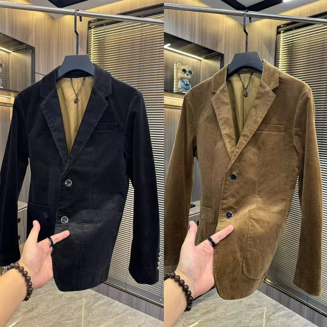 男款气质修身休闲轻熟条绒外套西装商务帅气百搭时尚西服86-8116