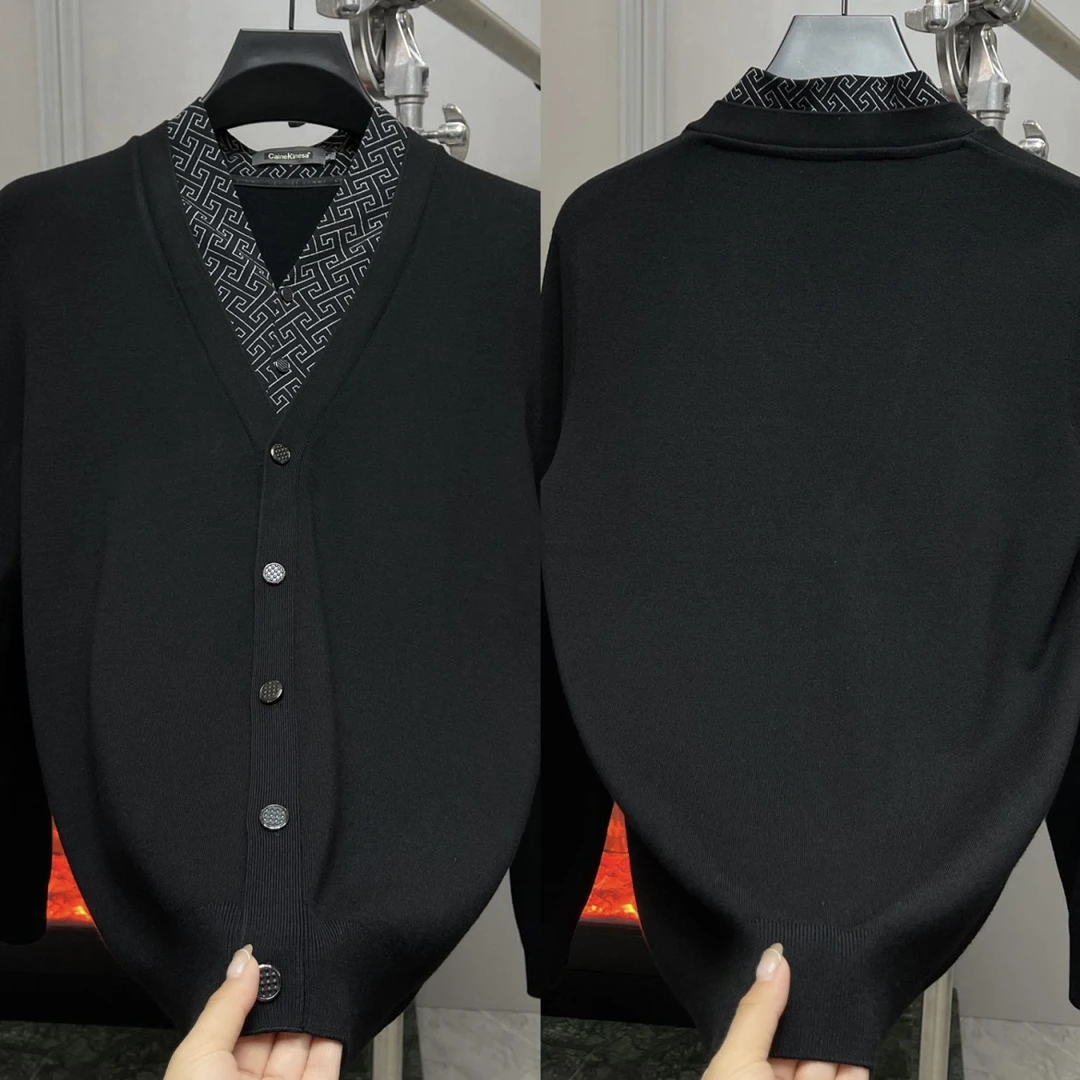 2231男士V领轻奢潮流时尚春季开衫毛衣商务休闲百搭修身长袖上衣