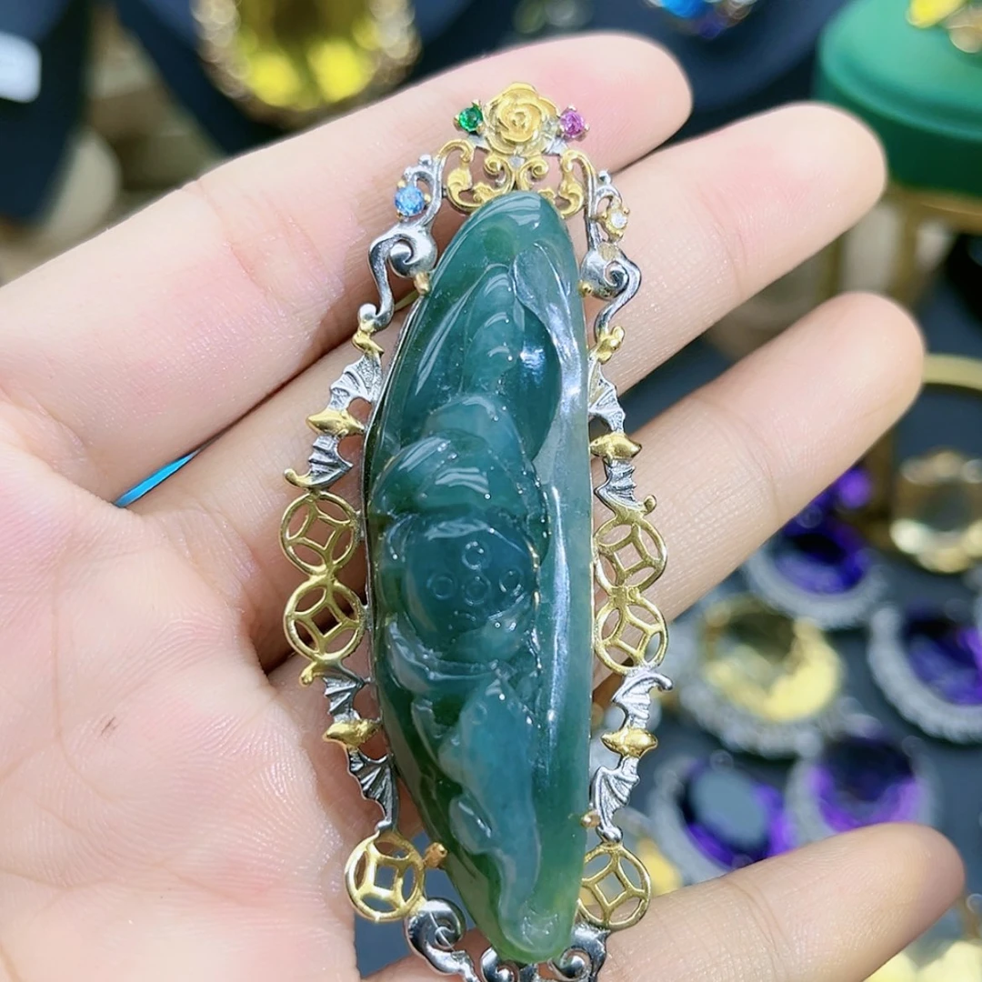 【闪购商品】翡翠颈饰银S925镀金镶嵌