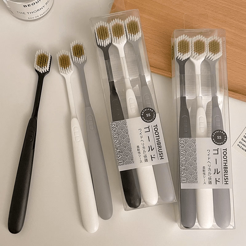 3支装~日系简约牙刷宽头细毛家庭装便携软毛牙刷独立护龈超软学生