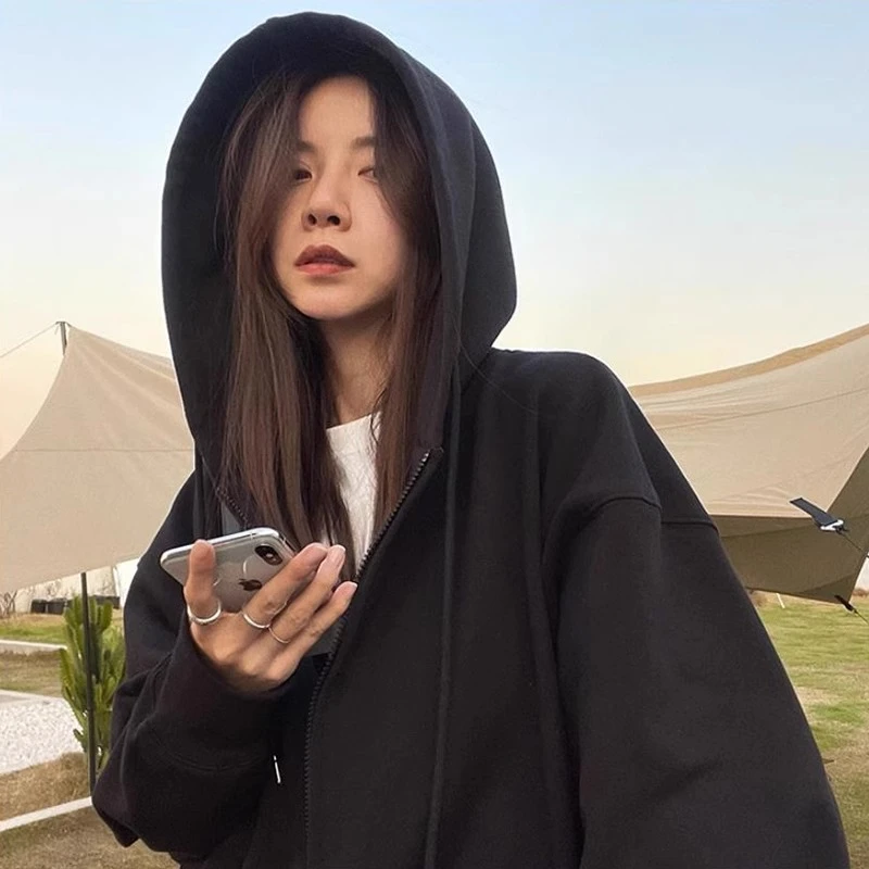 【品牌折扣】卫衣开衫连帽拉链显瘦oversize25秋慵懒风卫衣23W206