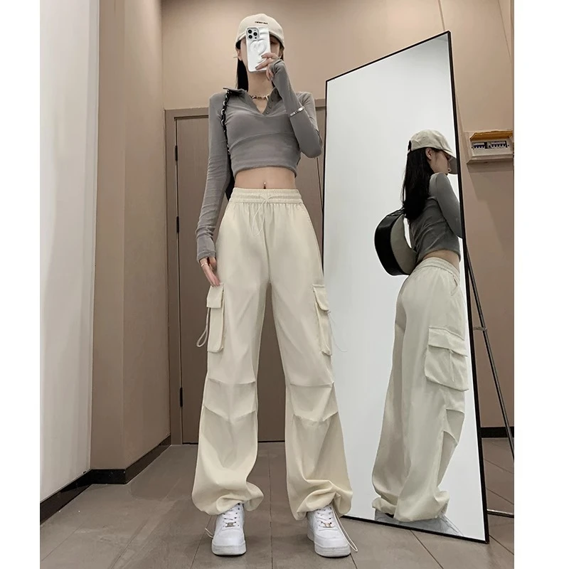春秋降落伞裤高腰工装裤女宽松炸街高腰阔腿休闲裤运动裤