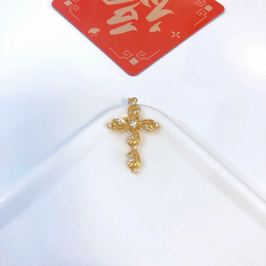 足金999/5G镶嵌/十字架吊坠/尚金珠宝/不含链/点购买看克重