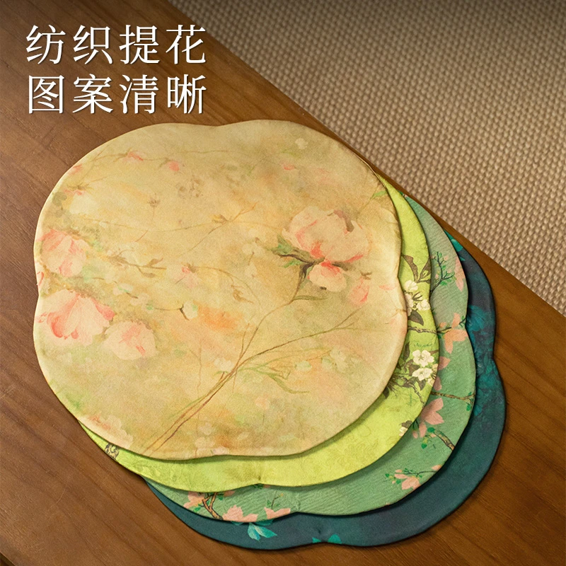 新中式高端缎面干泡垫茶桌防水布垫花卉海棠茶席小清新桌旗茶垫