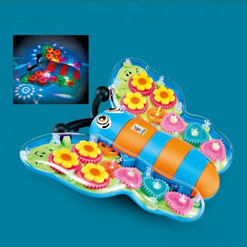 万向透明齿轮蝴蝶电动儿童仿真模型灯光音乐玩具生日六一礼物