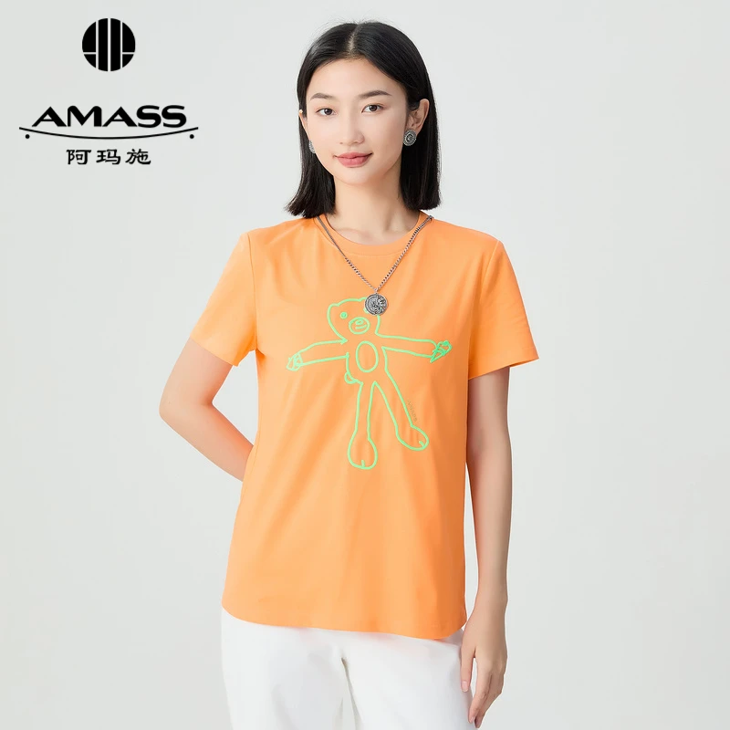 阿玛施AMASS新款国潮缪斯惊喜休闲减龄百搭圆领短袖T恤5300825-2