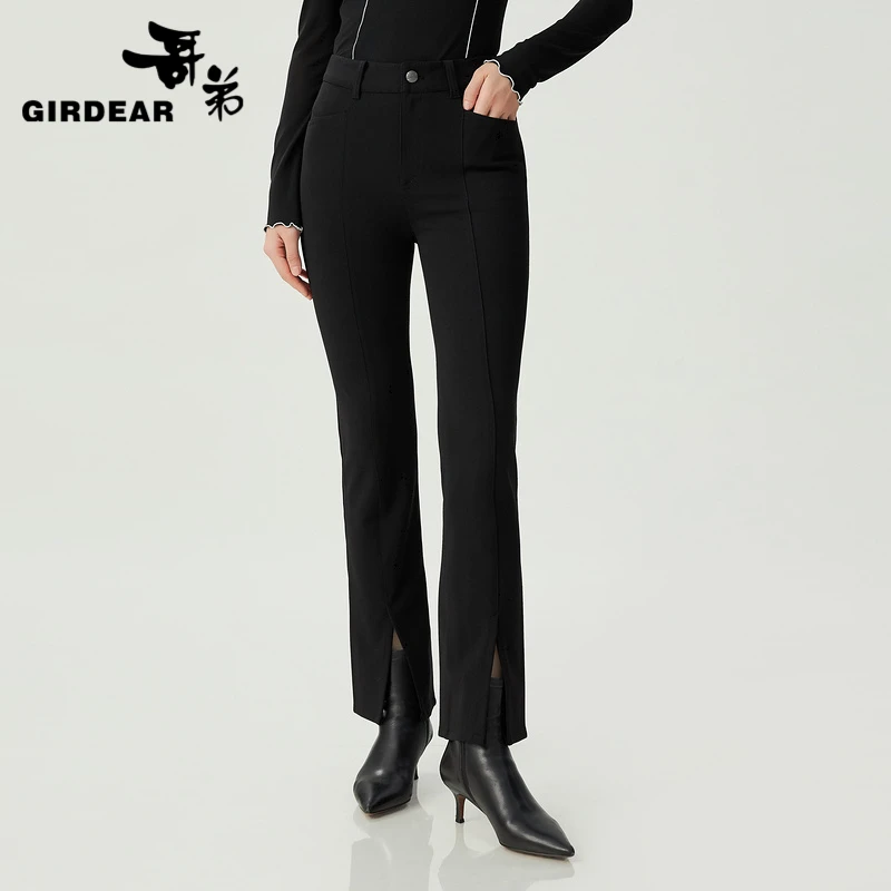 哥弟新款通勤招牌微喇裤垂感前开叉显瘦超模裤高腰长裤1196452