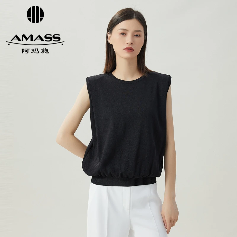 阿玛施AMASS新款女装质感百搭甜酷细闪垫肩无袖针织背心5399585