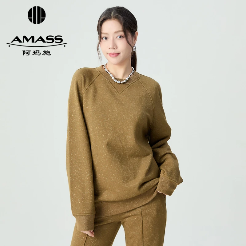 阿玛施AMASS新款女装时尚休闲百搭圆领廓形长袖宽松卫衣女5301072