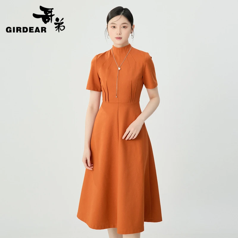 哥弟新款通勤显瘦半高领短袖小黑裙时尚显瘦长裙连衣裙女1500531