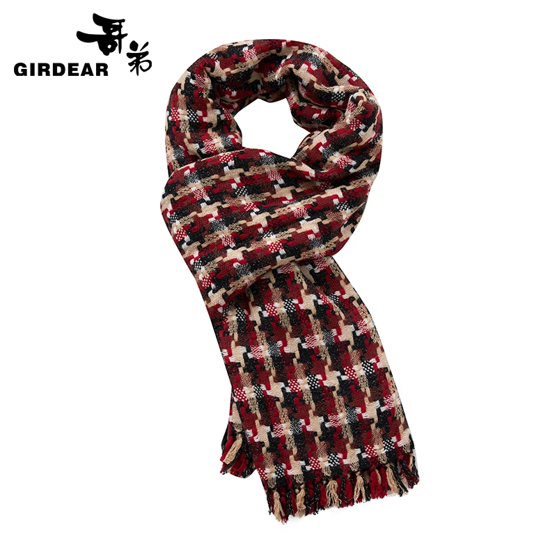 哥弟新款时尚经典百搭千鸟格绵羊毛披肩围脖围巾1800019