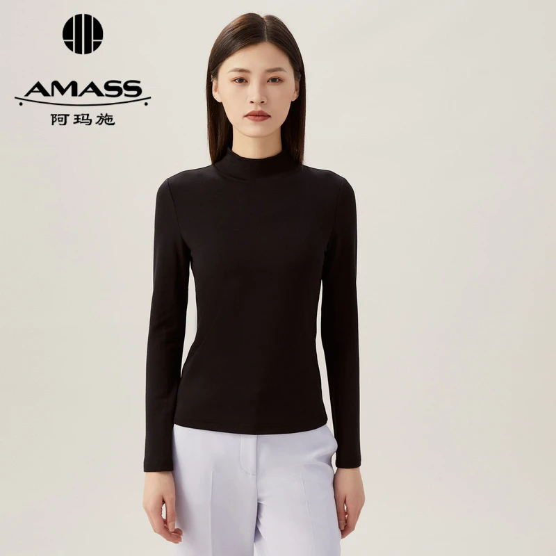 阿玛施AMASS通勤百搭烟管领保暖赫本长袖T恤5300976