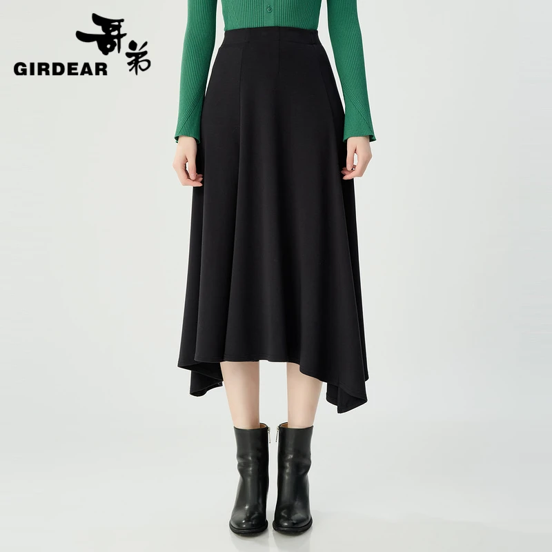 哥弟品质女装新款时尚休闲百搭舒适灵动飘逸A字裙摆小黑裙1200380