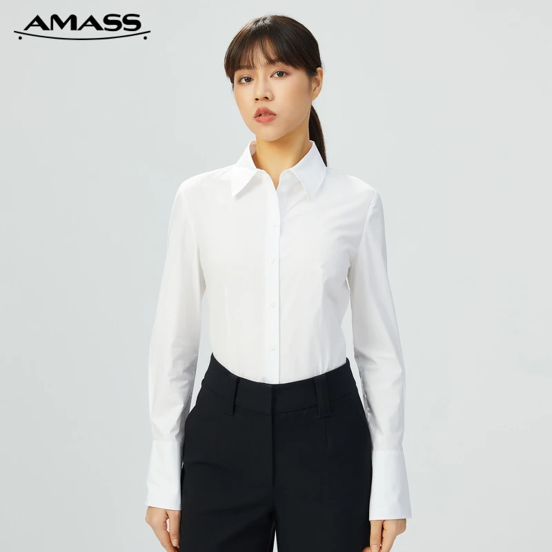 AMASS/阿玛施长袖修身通勤白色职业基础款衬衣收腰衬衫女 5300762