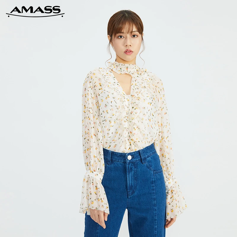 阿玛施AMASS桑蚕丝长袖宫廷风衬衫(附领带)5300505-2