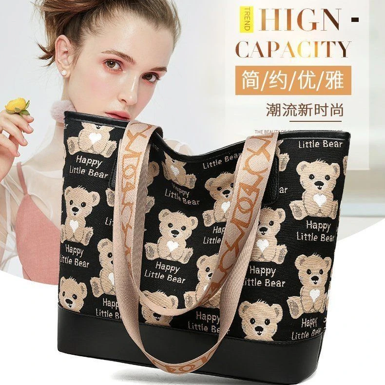 托特包手提包帆布包单肩包2022新款潮托特包大容量手提袋小熊女包