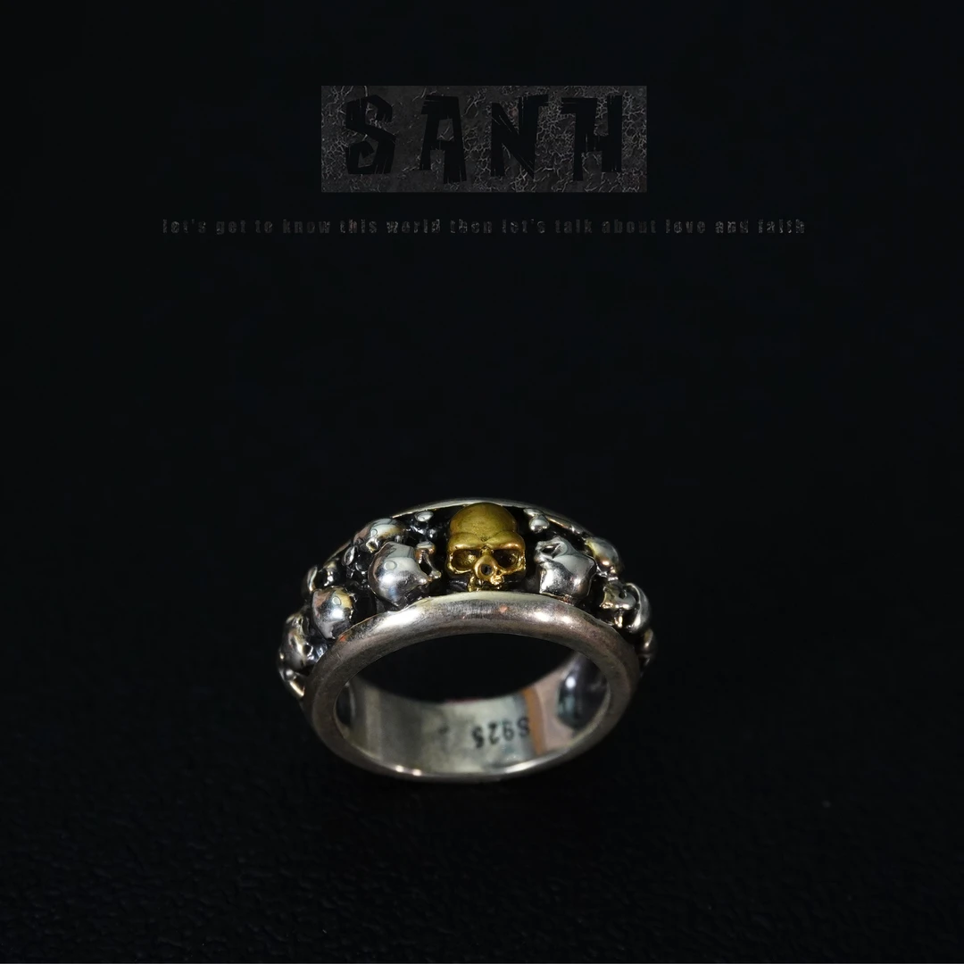 925银戒指 SANH戒指【轮回】925银骷髅朋克风格
