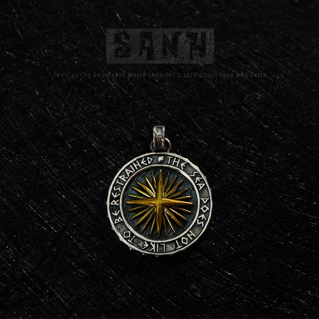 吊坠925银 纯银海神罗盘航海吊坠项链男士潮欧美个性小众设计挂饰