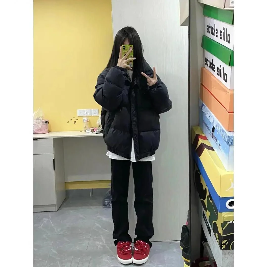 伊曼黑色羽绒服服女冬季2023新款韩版宽松立领学生加厚oversi