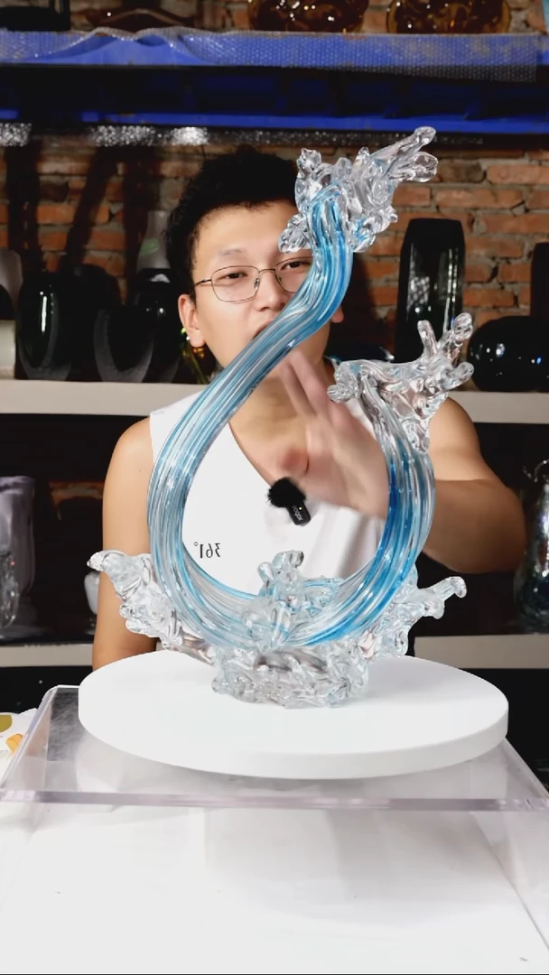 【闪购商品】乘风破浪蓝色高39出口琉璃花瓶摆件
