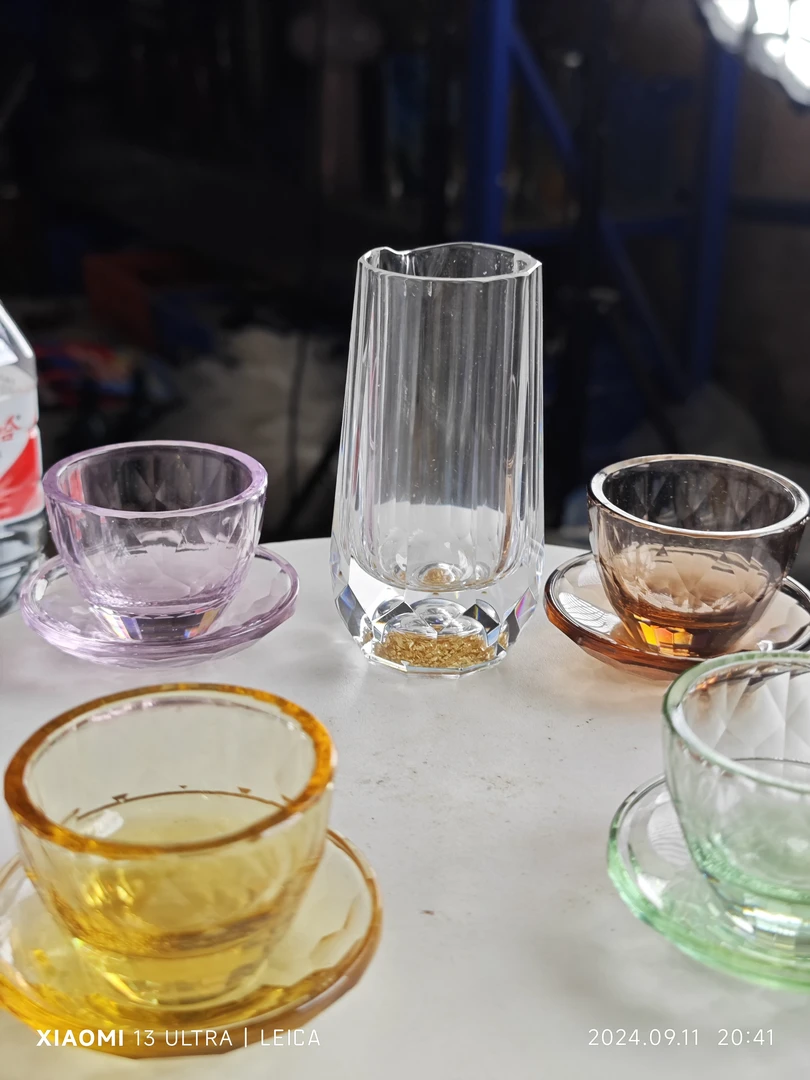 水晶钻石切面金箔白酒杯套装创意茶具家用玻璃分酒器一口杯酒盅