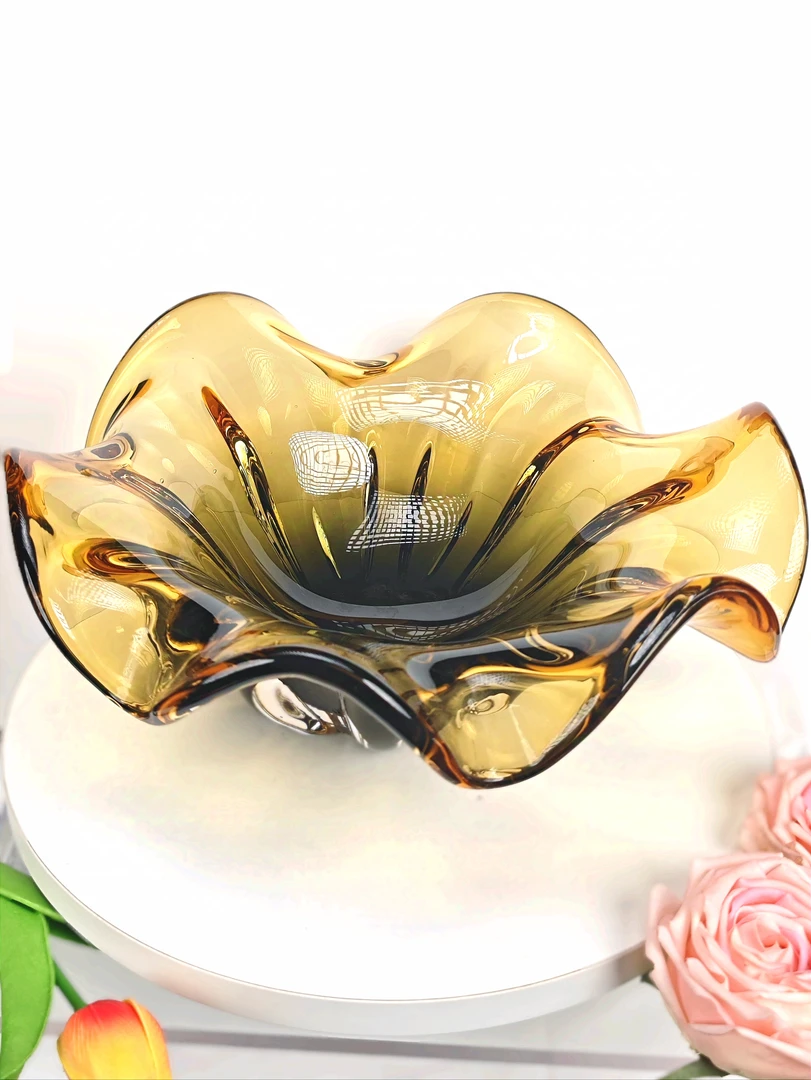 手工艺辉煌荷叶轻奢琉璃艺术茶几收纳水果干果样板房餐桌装饰品