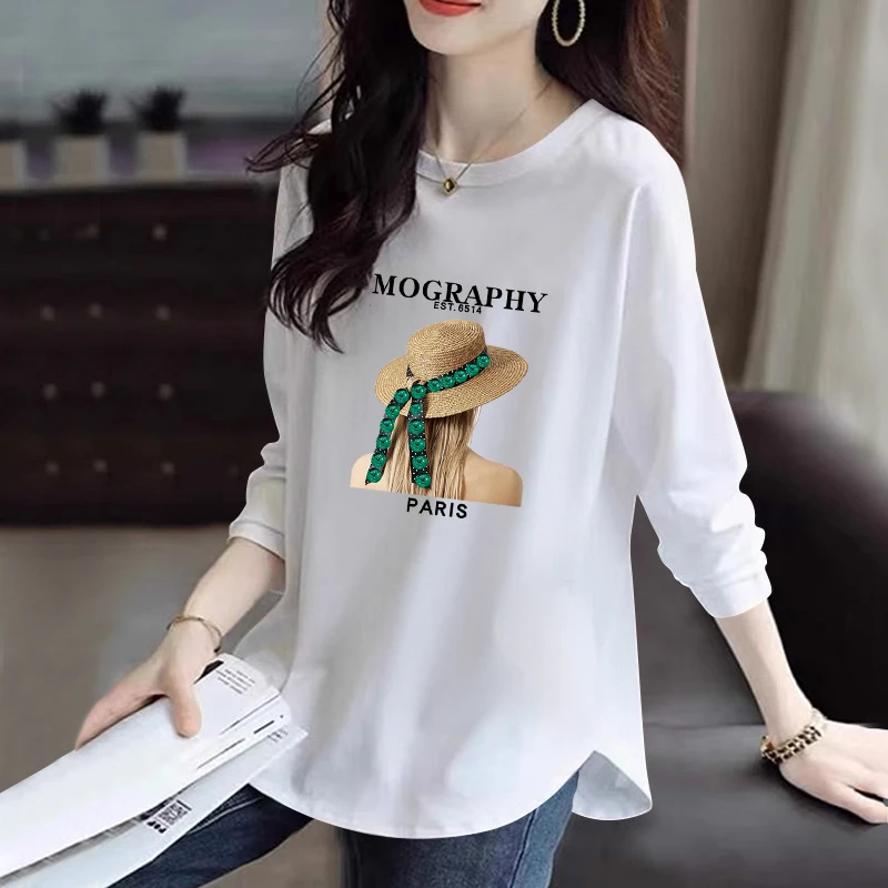 秋季新款洋气短袖t恤女显瘦时尚白色宽松ins印花韩版圆领上衣潮