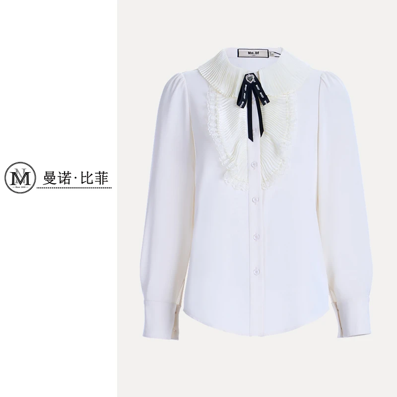 【媛媛王专享】曼诺比菲法式气质百搭白色长袖衬衫MEES142040
