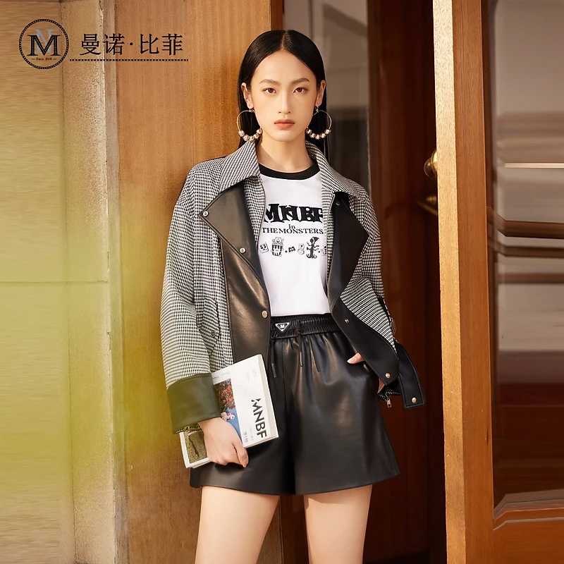 【艾美甄选】百搭显瘦pu皮拼接衬衫外套MEJG135131