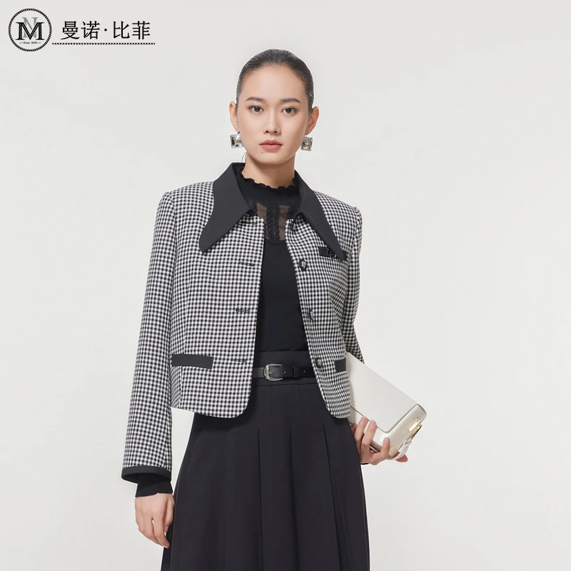 【小朱专享】高级感千鸟格显瘦短外套MEJG143055