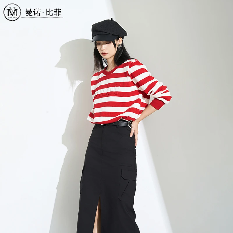 【老板娘夏天】曼诺比菲针织条纹收腰显瘦卫衣MEHT134106