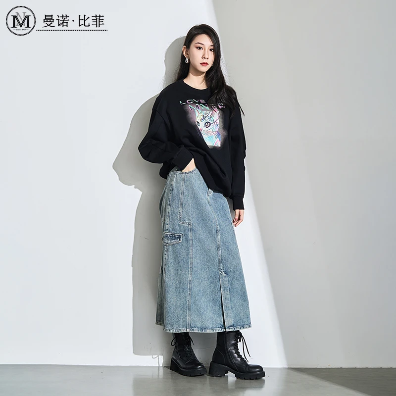 【白姐专属】设计感猫咪印花套头卫衣MEHT141146
