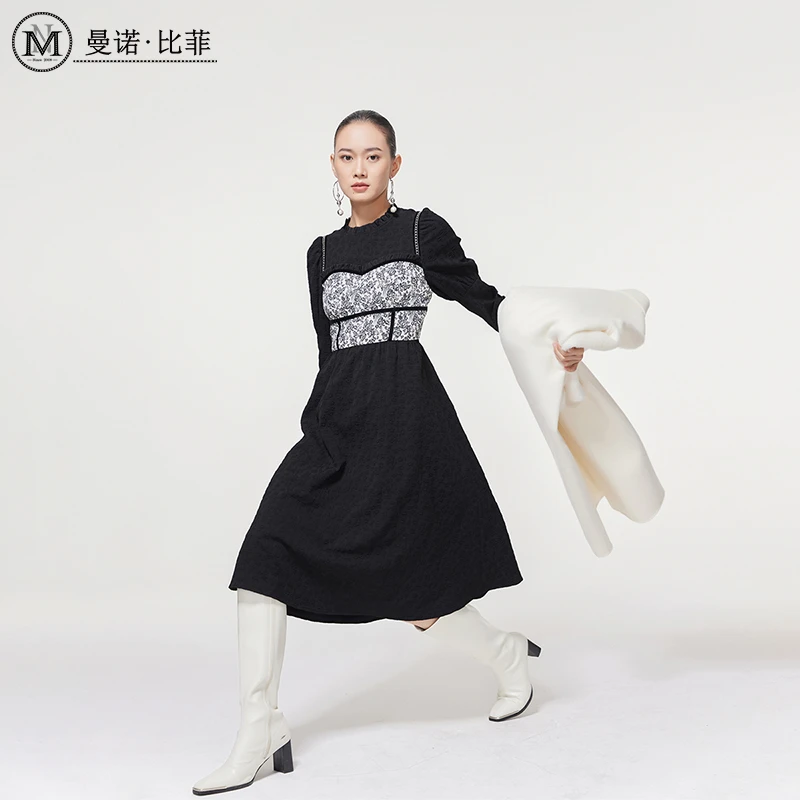【小朱专享】撞色拼接设计感连衣裙MEEL141074