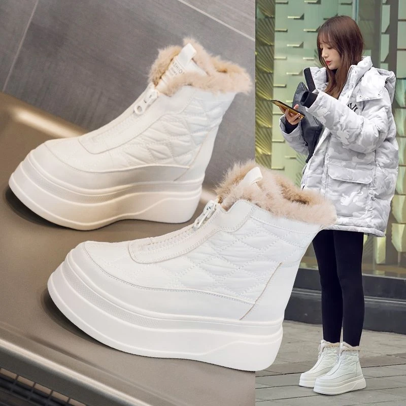 真皮牛皮内增高雪地靴女2024新款冬季加绒保暖防滑百搭休闲棉鞋