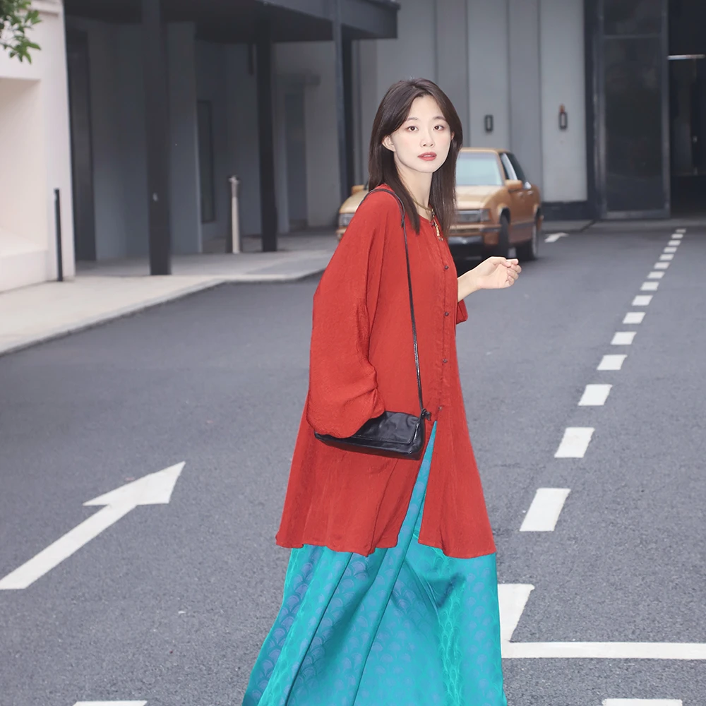 谜阿凰红人丝无领衫明制复原风新中式春秋季女款宽松日常原创汉服